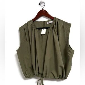 NWT Little Moutain parachute crop top in olive green, size Large.